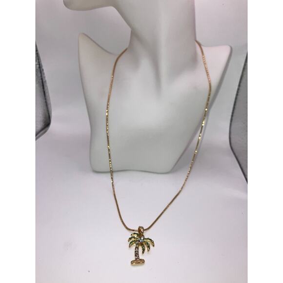 New Palm Tree Coconuts Austrian Crystal Gold-Tone Shiny Pendant Necklace! - Picture 4 of 10